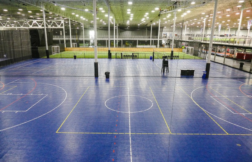 blue surface indoor courts